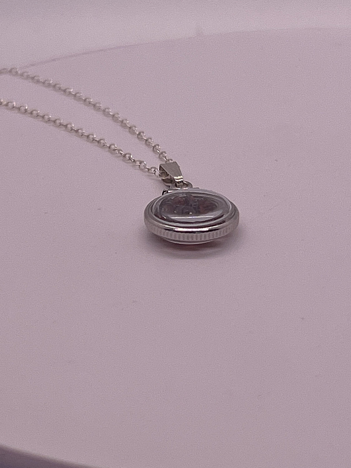 Handmade diminutive sterling silver garnet shaker locket lucite view locket, necklace, beautiful january birthstone. 1.65 tcw, red round cut