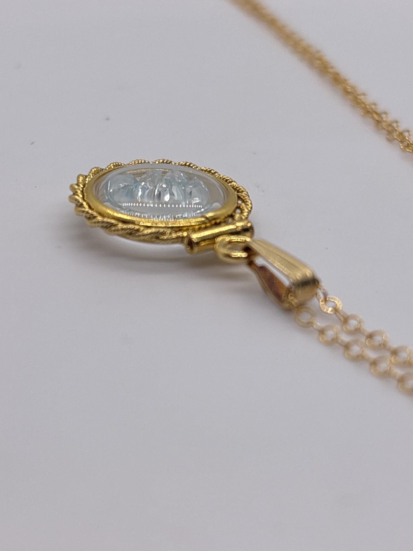 Handmade 12.5 mm 14k gold filled gemstone  shaker locket with twisted rope edge bezel, 0.75 cttw. sky blue topaz,  birthstone december