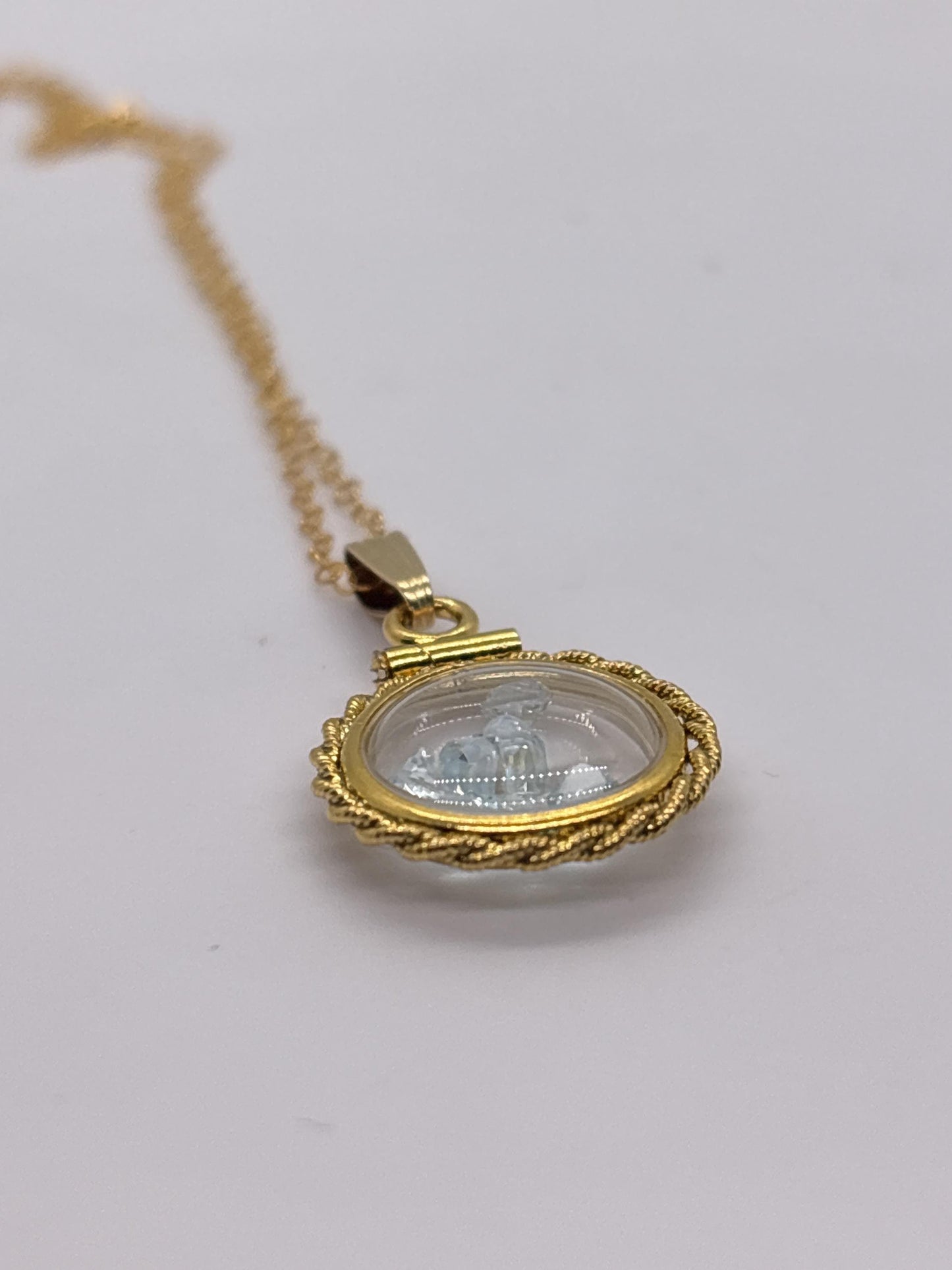 Handmade 12.5 mm 14k gold filled gemstone  shaker locket with twisted rope edge bezel, 0.75 cttw. sky blue topaz,  birthstone december