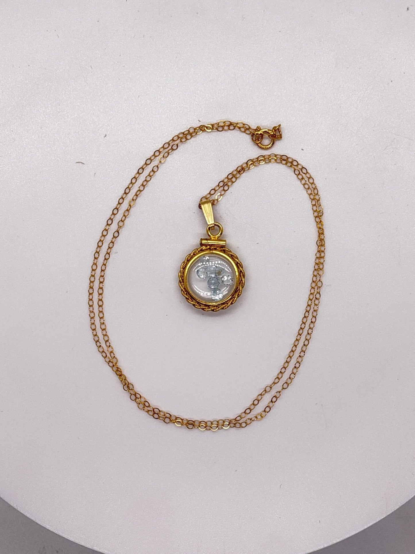 Handmade 12.5 mm 14k gold filled gemstone  shaker locket with twisted rope edge bezel, 0.75 cttw. sky blue topaz,  birthstone december