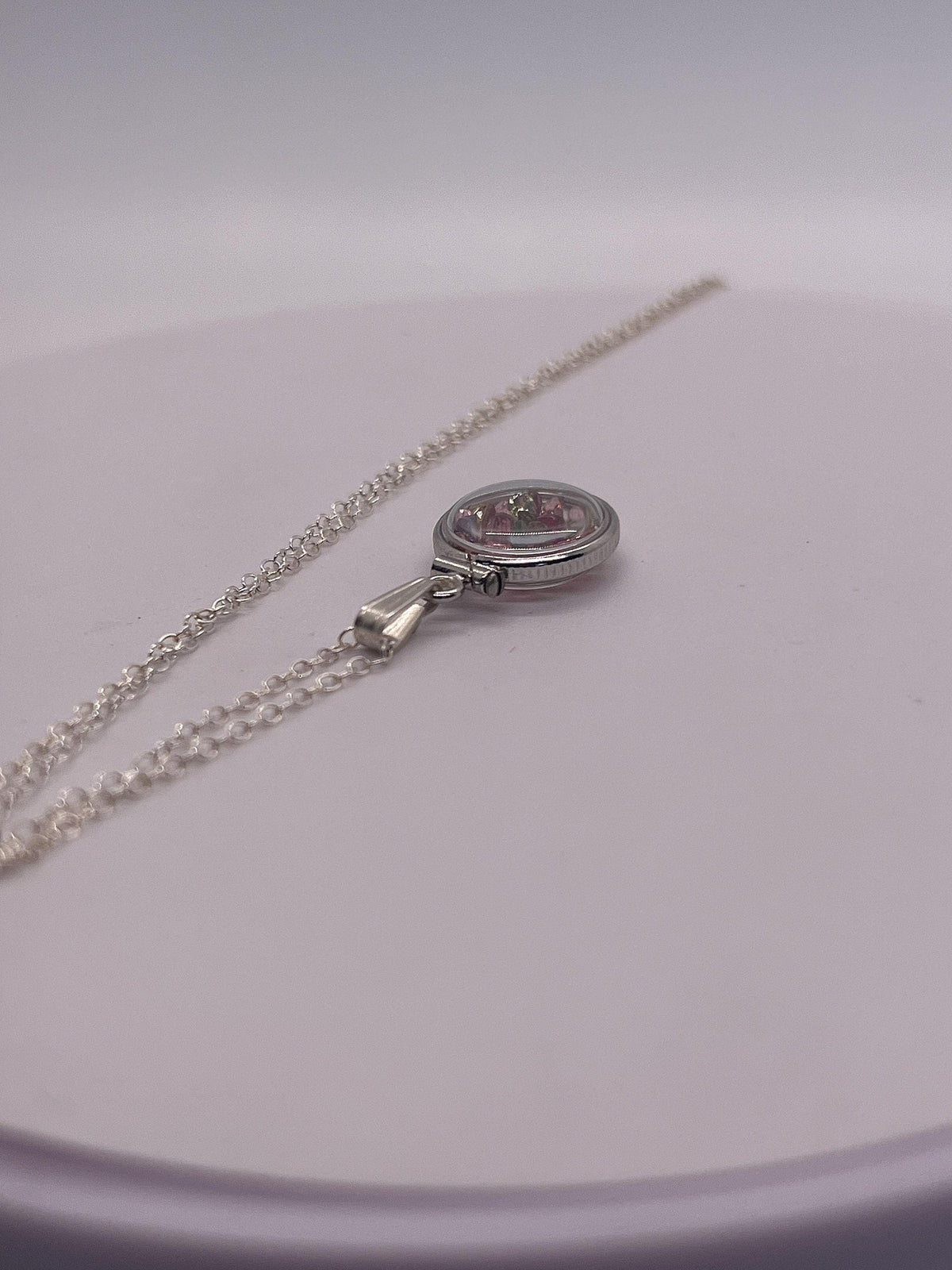 Handmade diminutive sterling silver multicolor tourmaline shaker locket lucite view locket, necklace, beautiful october birthstone. 1.4 tcw