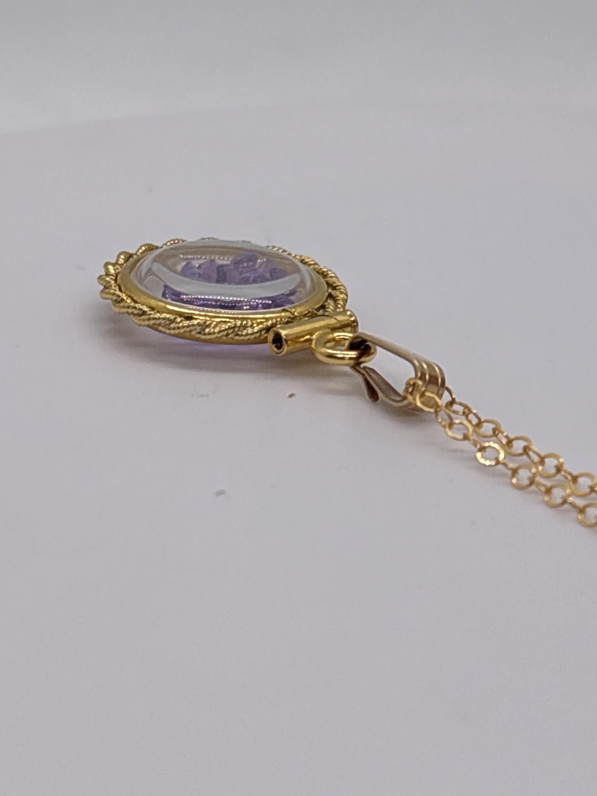 Handmade 12.5 mm 14k gold filled genuine gemstone  shaker locket with twisted rope edge bezel, 0.75 cttw. amethyst, february birthstone