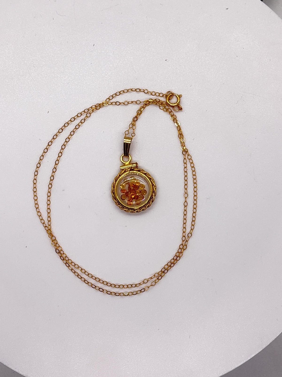 Handmade 12.5 mm 14k gold filled genuine gemstone  shaker locket with twisted rope edge bezel, 0.75 cttw. citrine, november birthstone