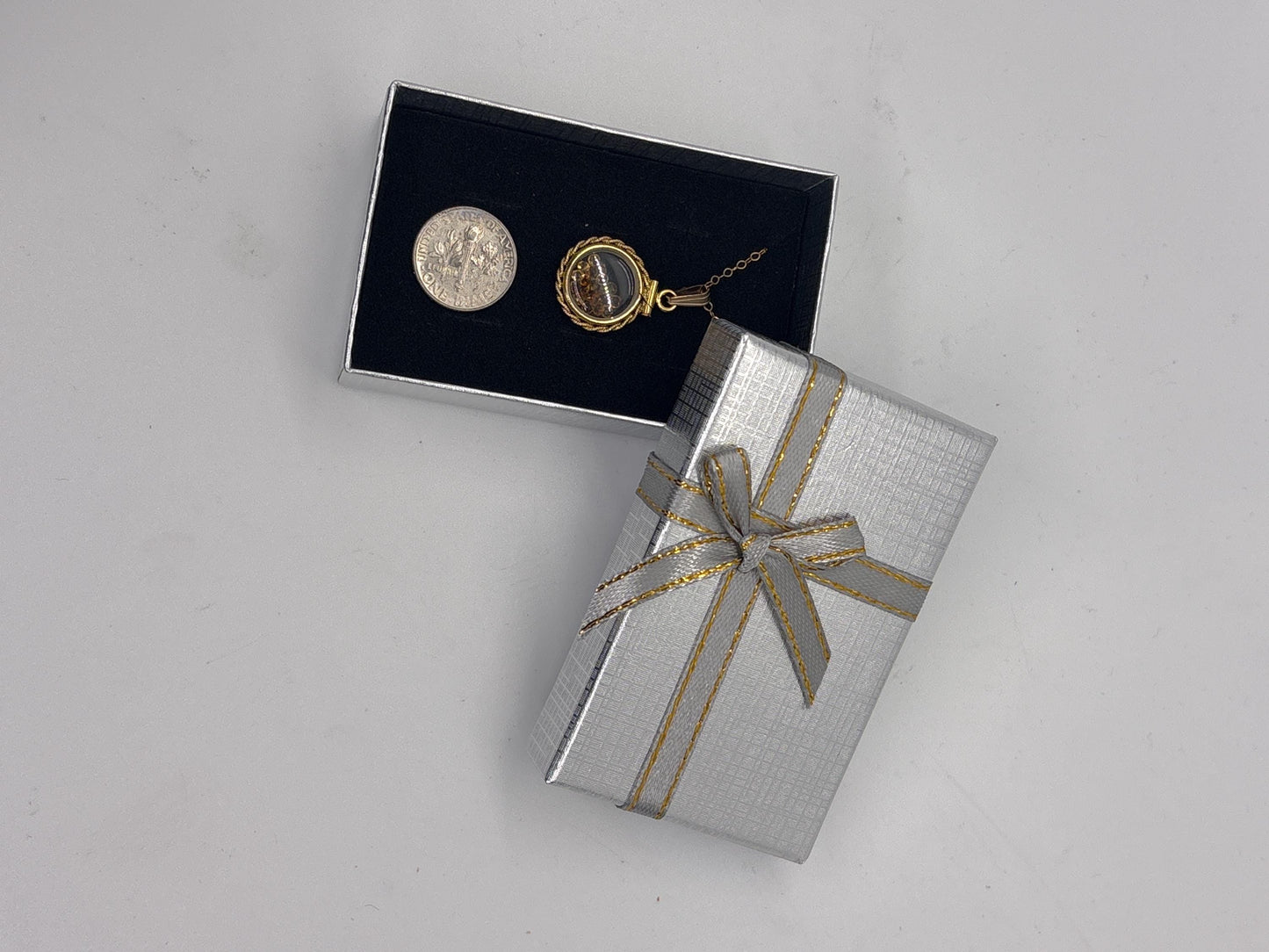 Handmade 12.5 mm 14k gold filled genuine gemstone  shaker locket with twisted rope edge bezel, 0.75 cttw. citrine, november birthstone