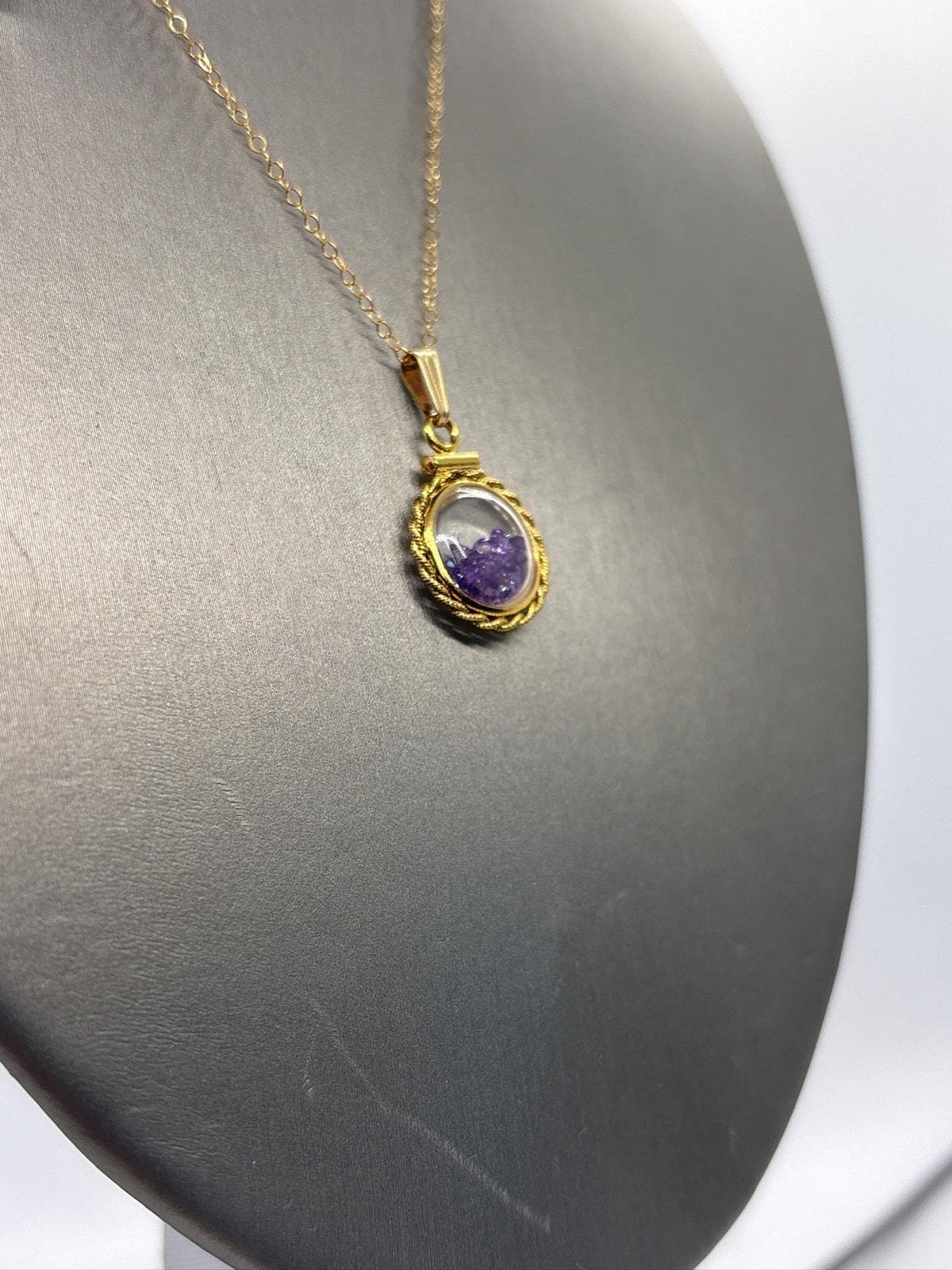 Handmade 12.5 mm 14k gold filled genuine gemstone  shaker locket with twisted rope edge bezel, 0.75 cttw. amethyst, february birthstone