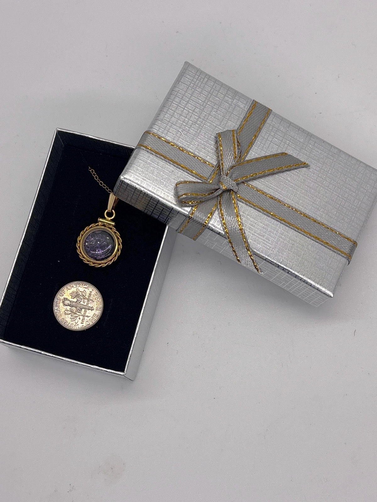 Handmade 12.5 mm 14k gold filled genuine gemstone  shaker locket with twisted rope edge bezel, 0.75 cttw. amethyst, february birthstone