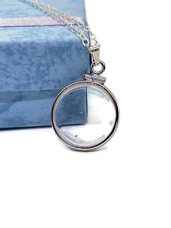 Dime sized empty customizable handmade sterling silver shaker locket necklace w/ free screwdriver waiting for small treasure. free gift box
