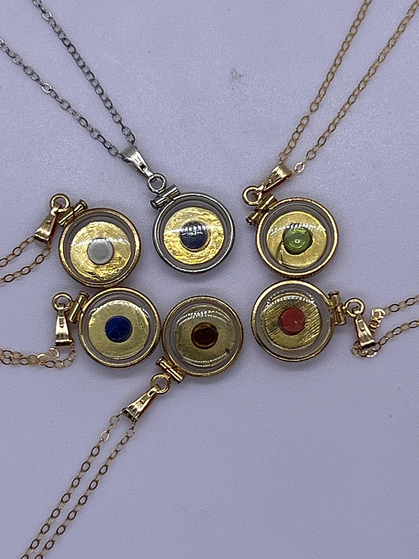 Handmade 14k gold filled 9mm bullet view locket, finished with a genuine gemstone, ruby, sapphire,lapis, moonstone, peridot, tiger eye