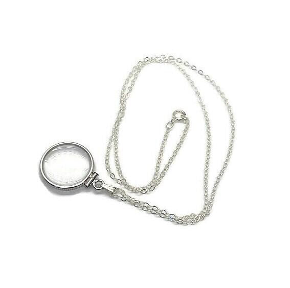 Dime sized empty customizable handmade sterling silver shaker locket necklace w/ free screwdriver waiting for small treasure. free gift box