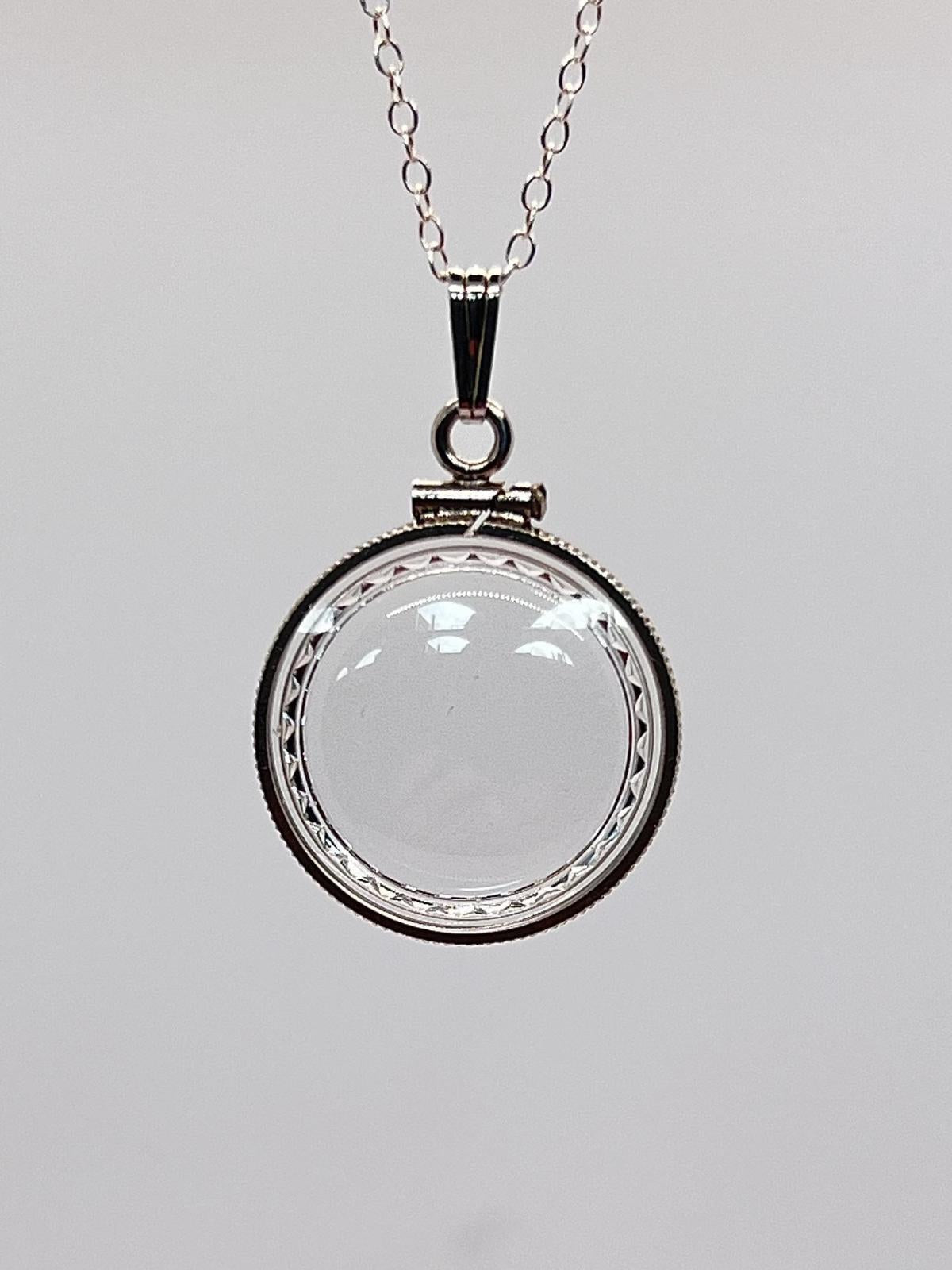 Empty customizable nickel size sterling silver lucite shaker locket diamond edge