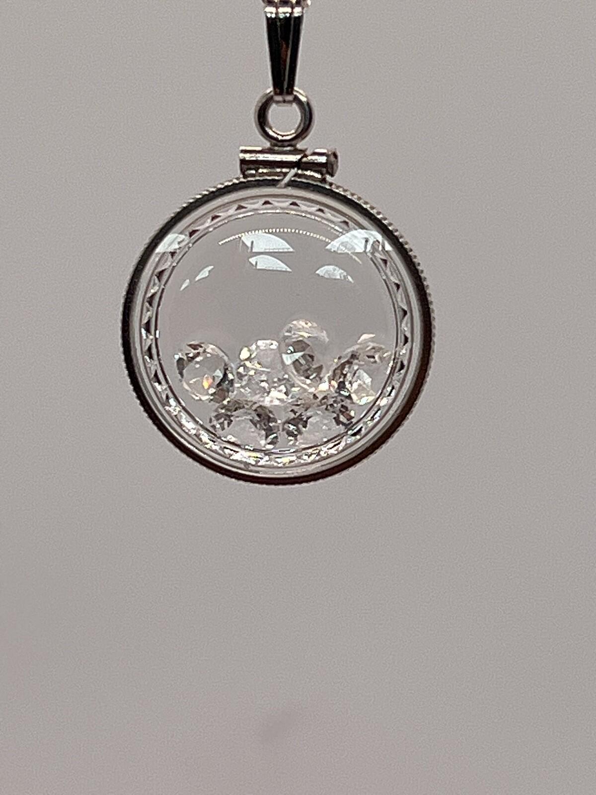 Empty customizable nickel size sterling silver lucite shaker locket diamond edge