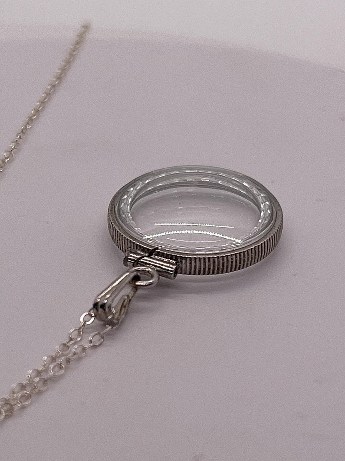 Empty customizable nickel size sterling silver lucite shaker locket diamond edge