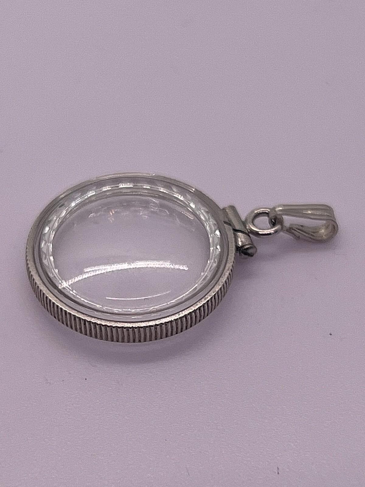 Empty customizable nickel size sterling silver lucite shaker locket diamond edge