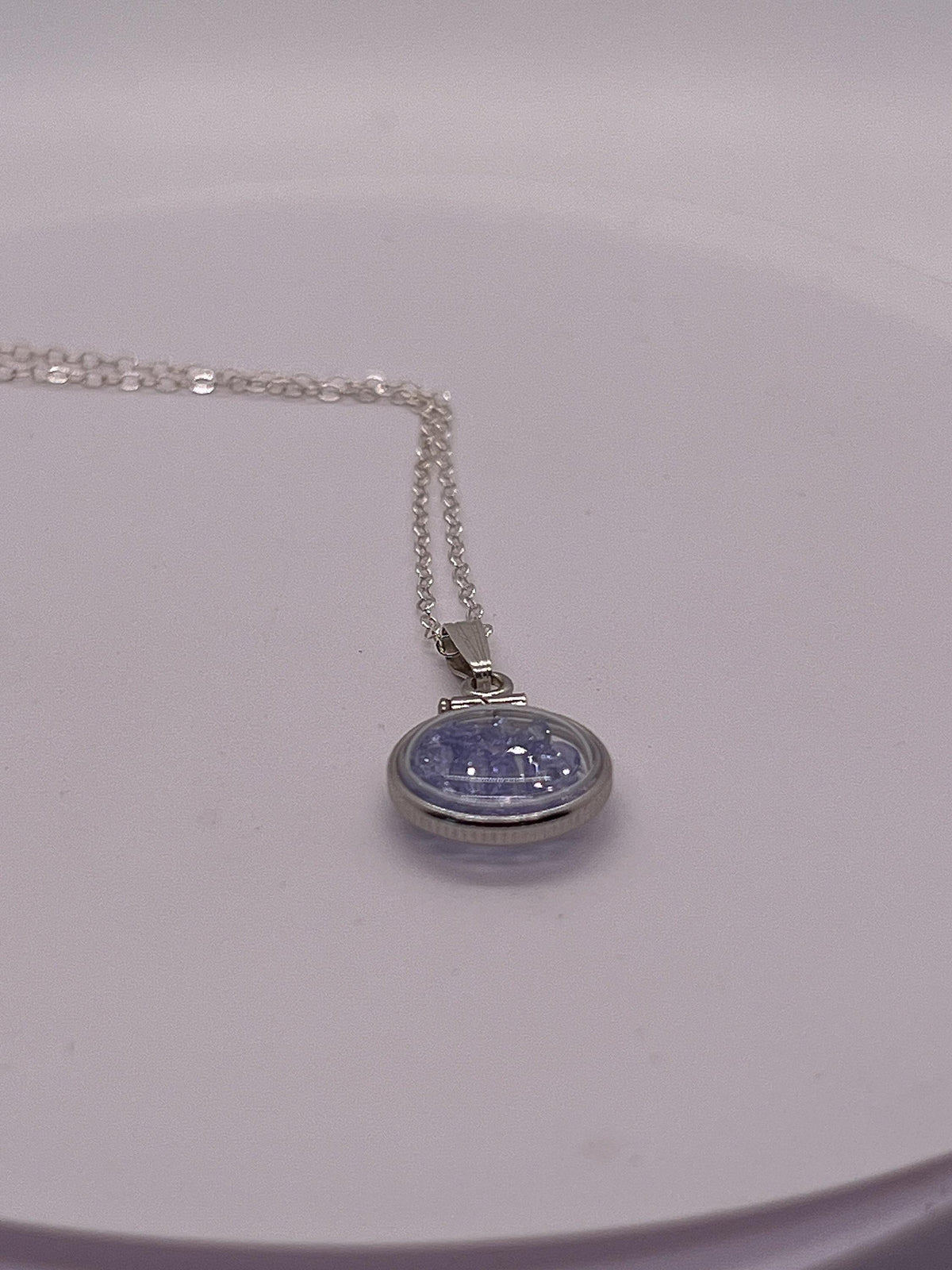 Handmade diminutive sterling silver tanzanite shaker locket lucite view locket, necklace, with beautiful december birthstone, i.6 tcw gems