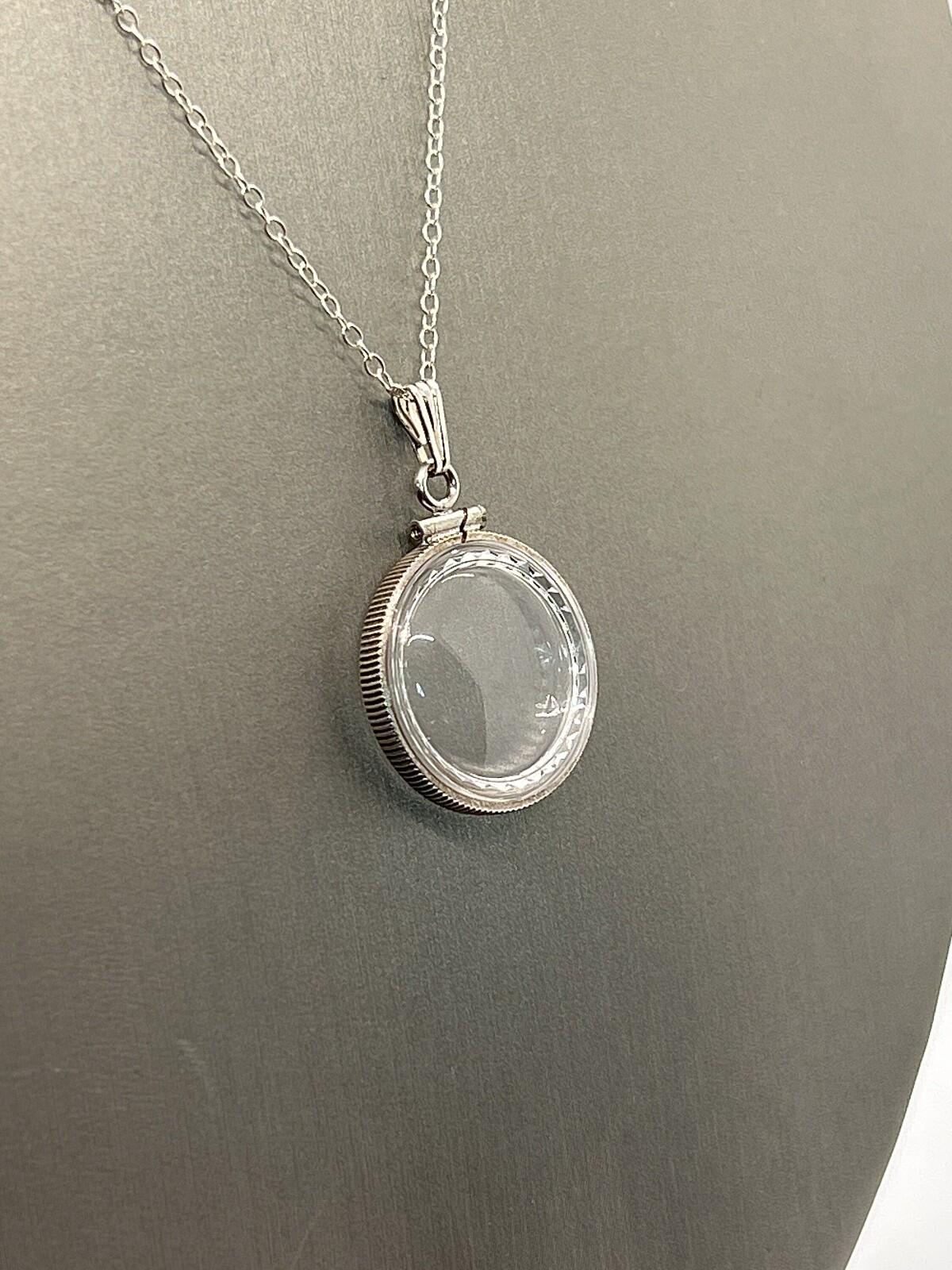 Empty customizable nickel size sterling silver lucite shaker locket diamond edge