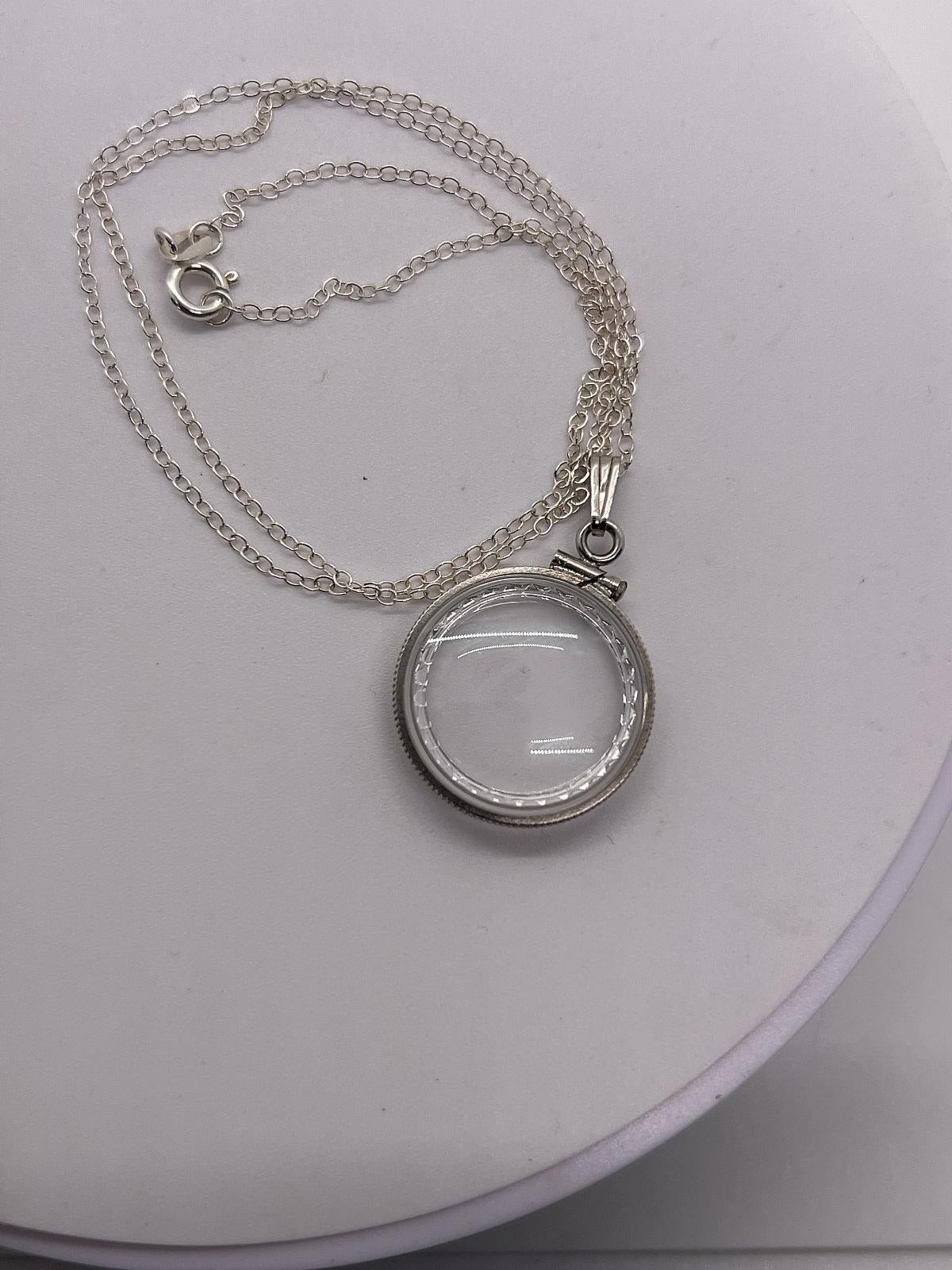 Empty customizable nickel size sterling silver lucite shaker locket diamond edge