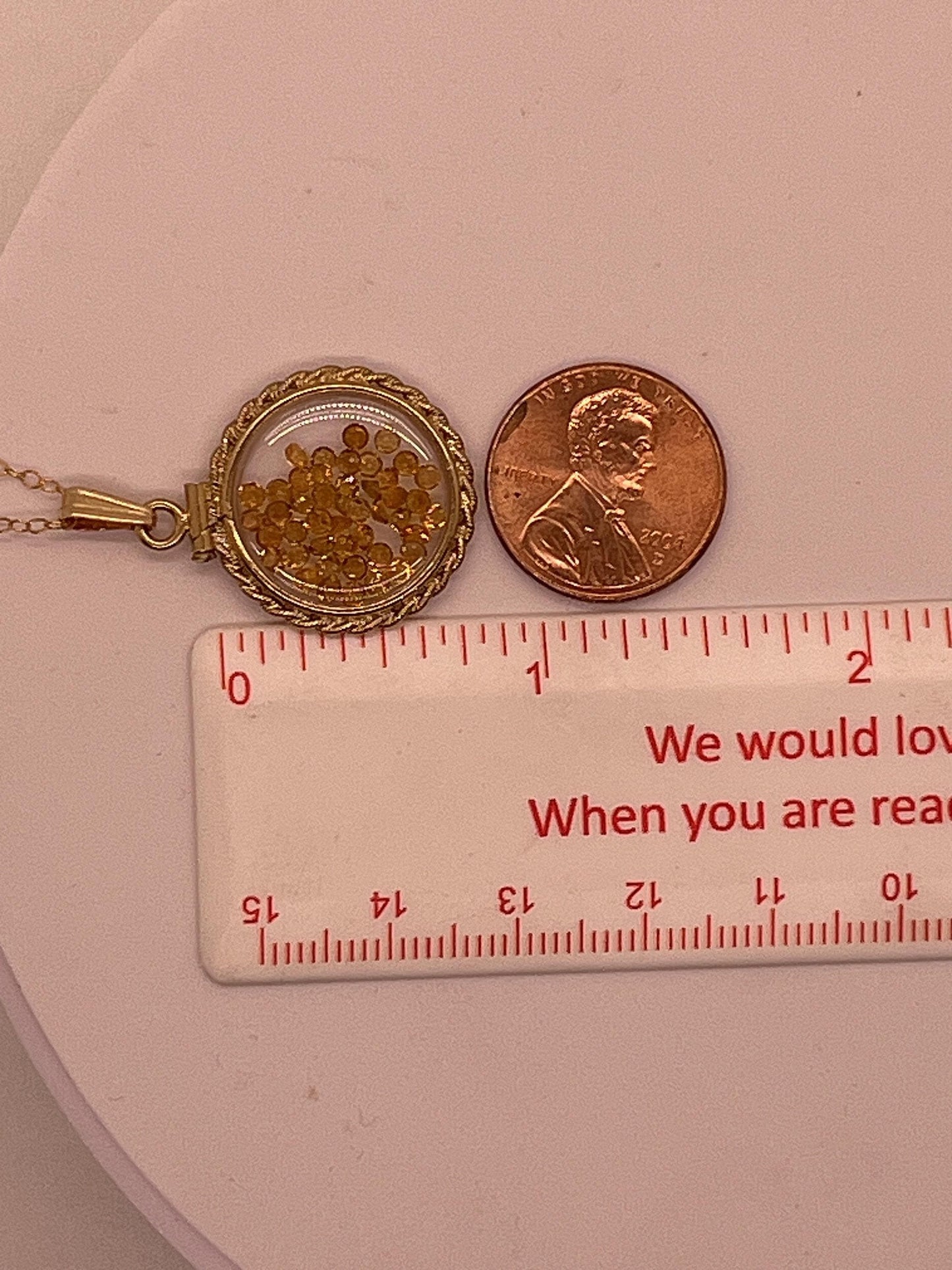 Handmade 21 mm nickel size 14k gold filled peridot shaker locket  with rope edge beautiful august birthstone.