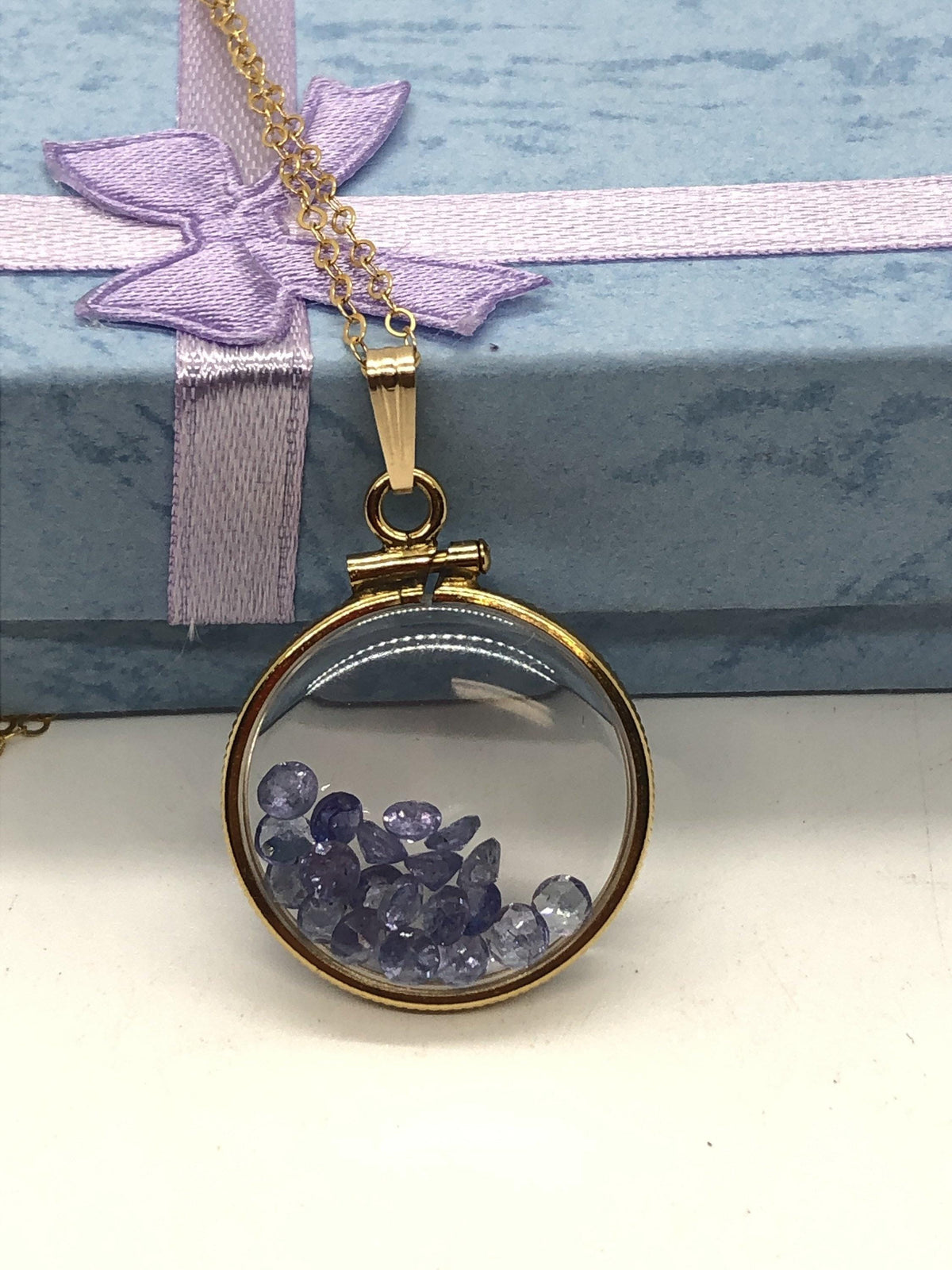 Vintage tanzanite shaker locket 14k gold filled, 50 year old new stock,  20mm or 15 mm customize one for your mother's day
