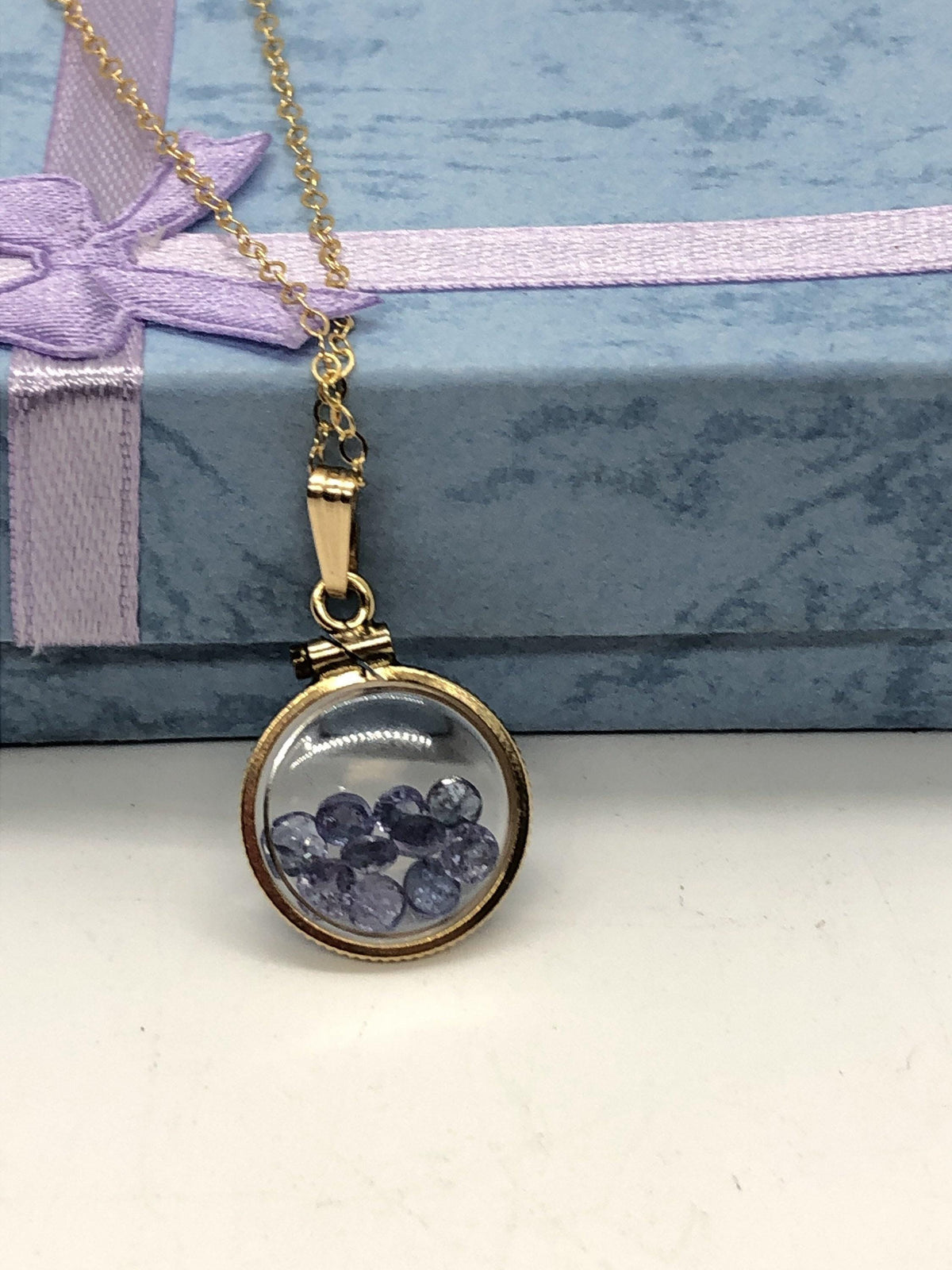Vintage tanzanite shaker locket 14k gold filled, 50 year old new stock,  20mm or 15 mm customize one for your mother's day