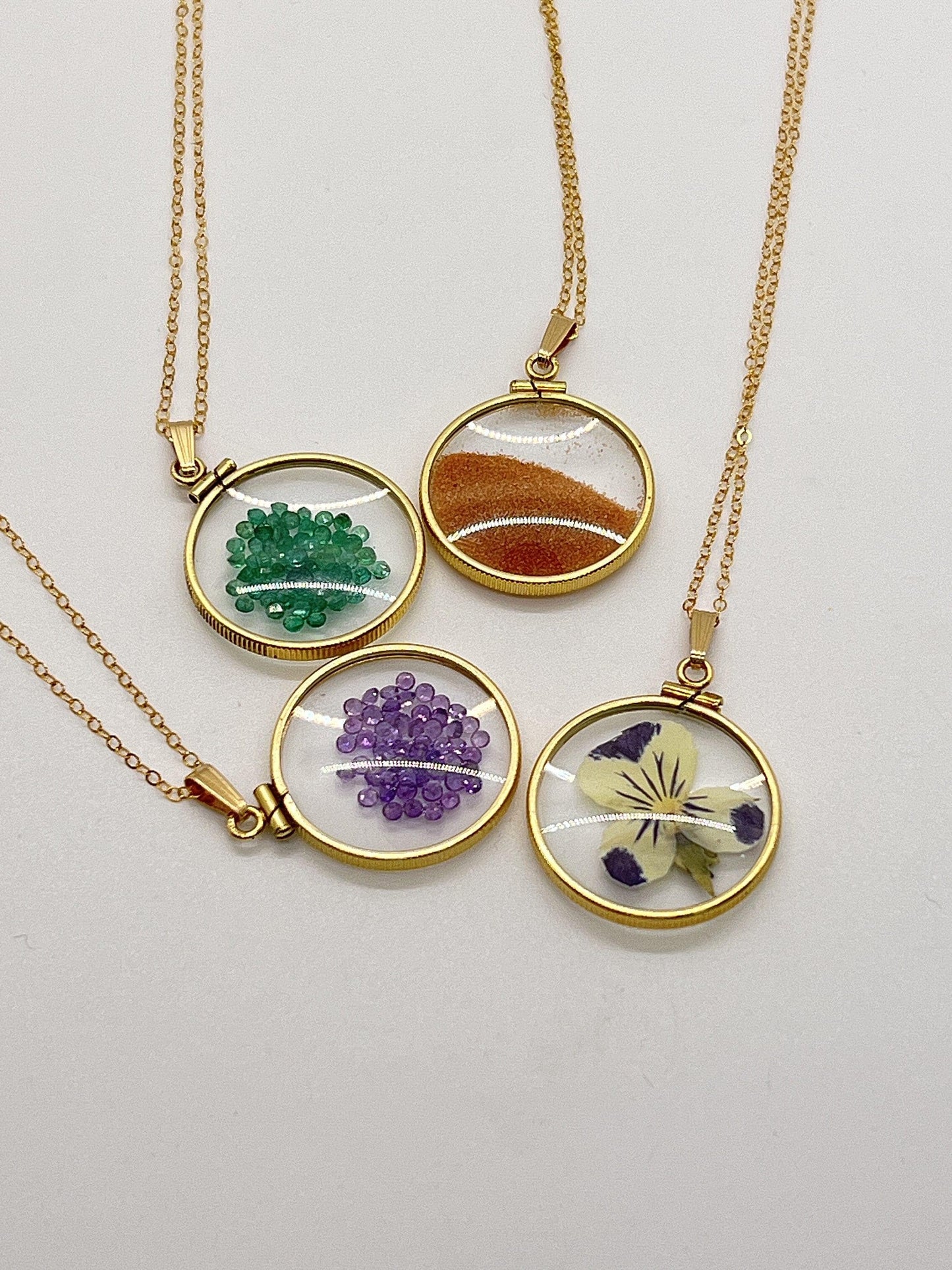 Empty glass 25mm handmade 14k gold filled shaker locket, ashes, sand, gems, hair, flowers, small treasures