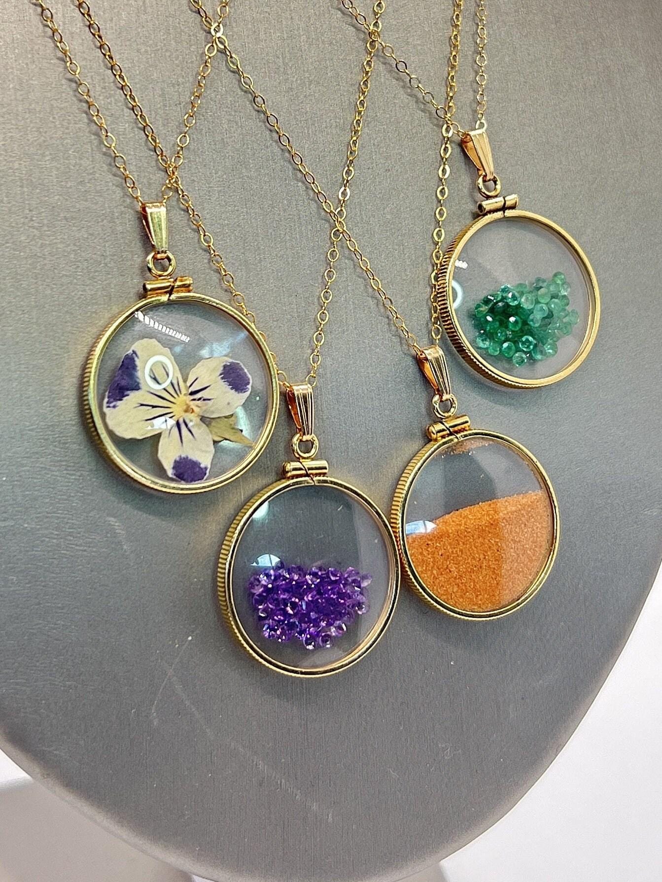 Empty glass 25mm handmade 14k gold filled shaker locket, ashes, sand, gems, hair, flowers, small treasures