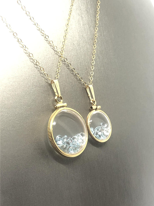 Vintage blue topaz shaker locket 12k gold filled, 50 year old new old- stock,  20mm or 15 mm size