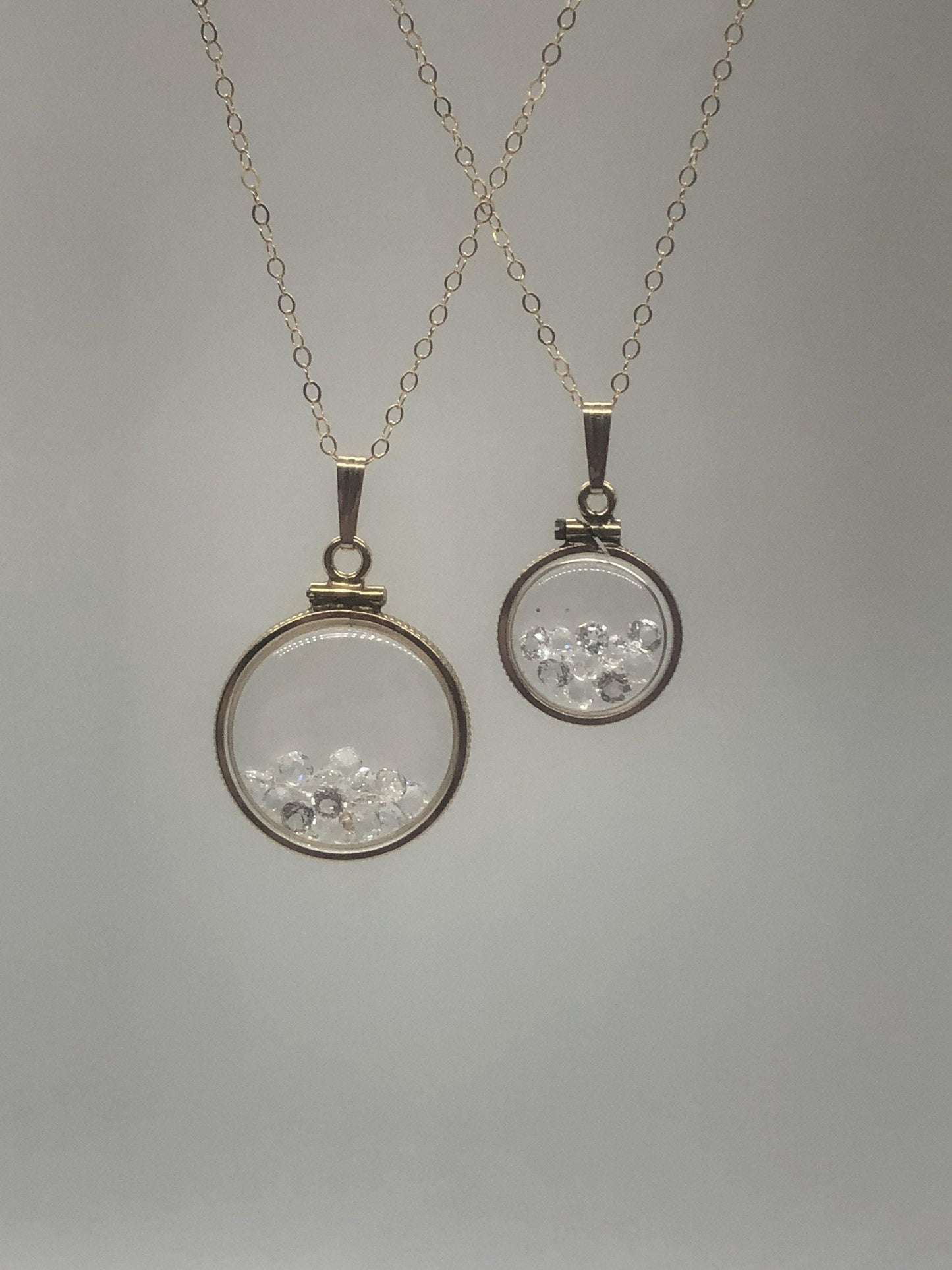 Vintage white topaz shaker locket 12k gold filled, 50 year old new stock,  20mm or 15 mm april birthstone, mother's day
