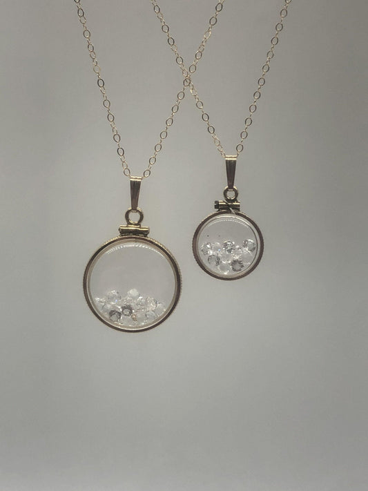 Vintage white topaz shaker locket 12k gold filled, 50 year old new stock,  20mm or 15 mm april birthstone, mother's day