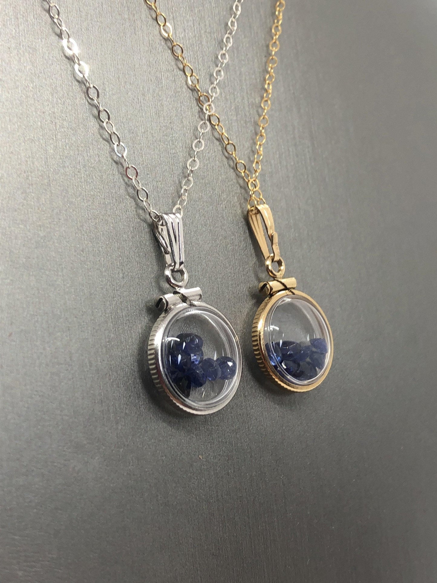 Diminutive 1.6 tcw sapphire shaker locket 14k gold filled  or sterling silver filled w/ beautiful september birthstone