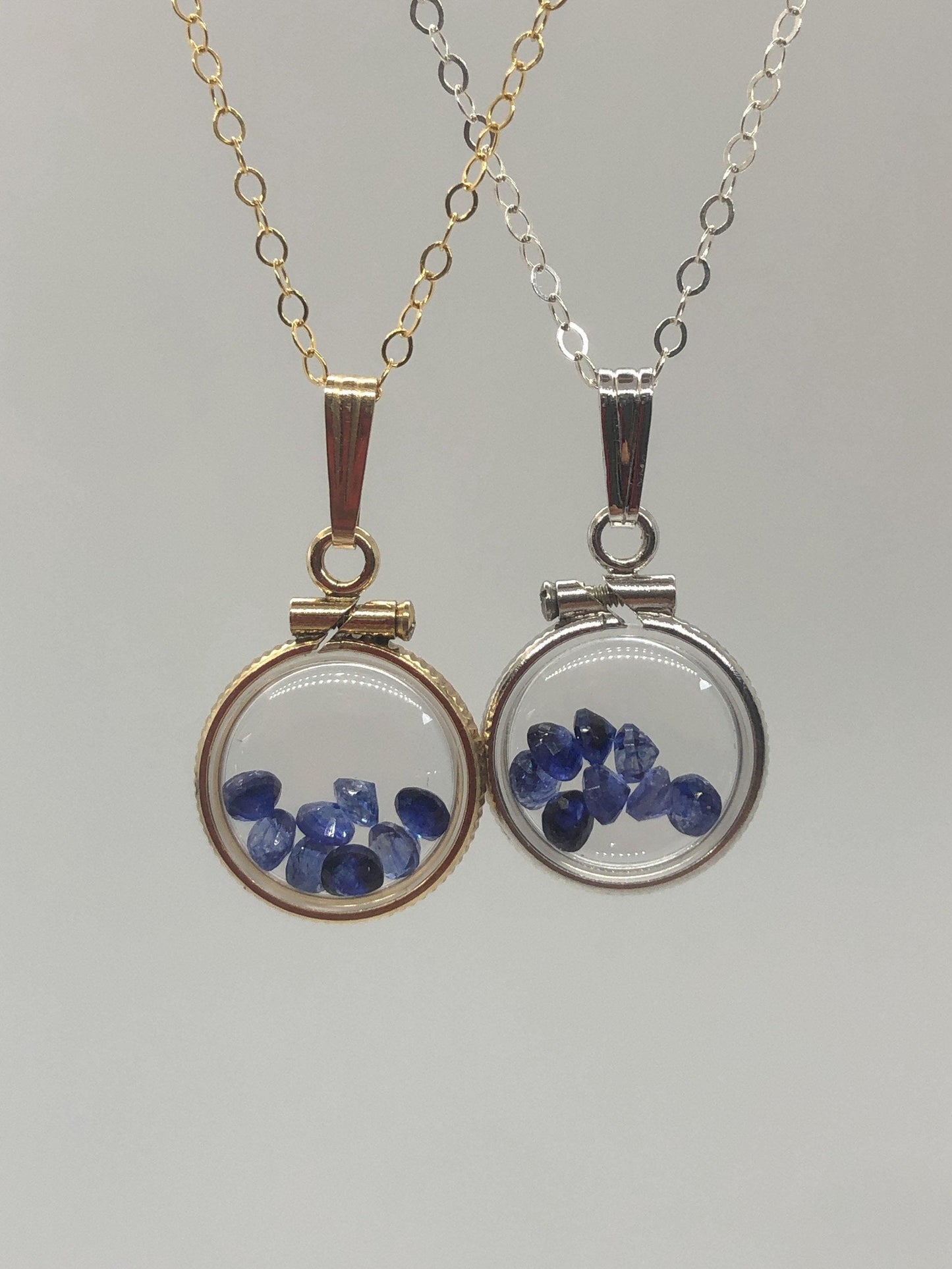 Diminutive 1.6 tcw sapphire shaker locket 14k gold filled  or sterling silver filled w/ beautiful september birthstone