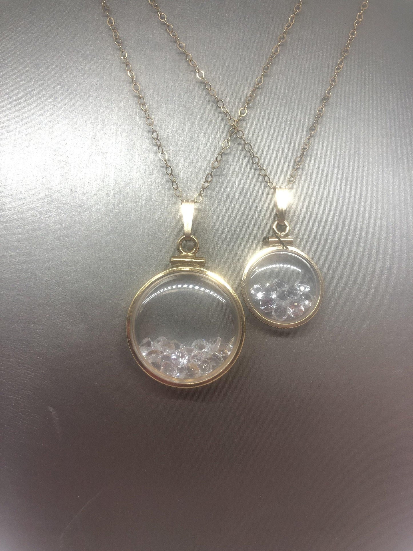 Vintage white topaz shaker locket 12k gold filled, 50 year old new stock,  20mm or 15 mm april birthstone, mother's day