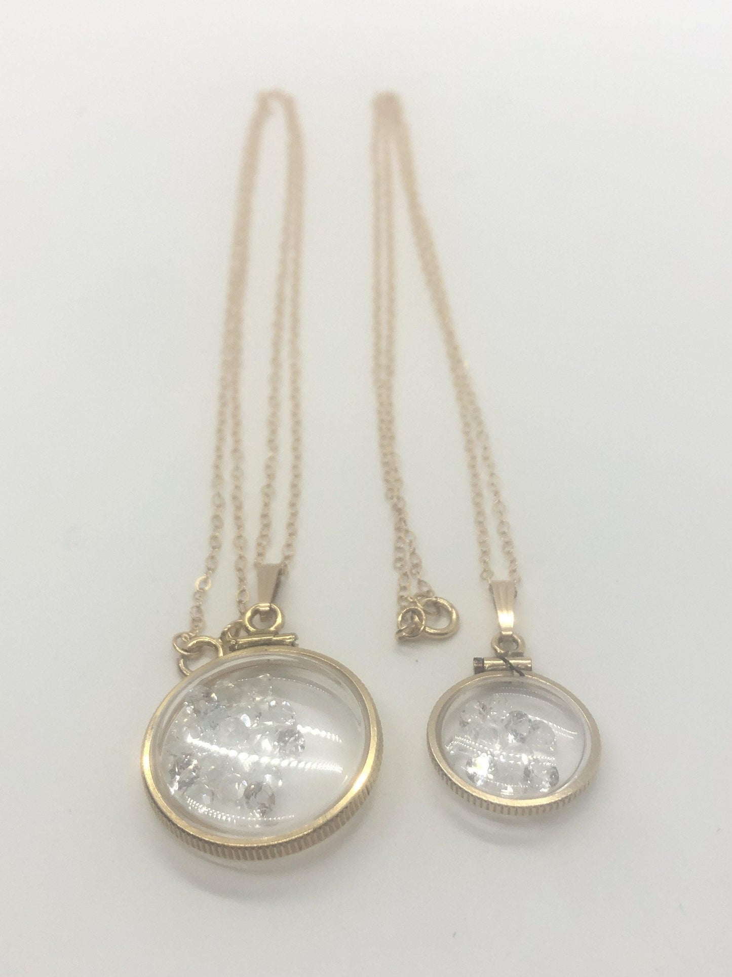 Vintage white topaz shaker locket 12k gold filled, 50 year old new stock,  20mm or 15 mm april birthstone, mother's day