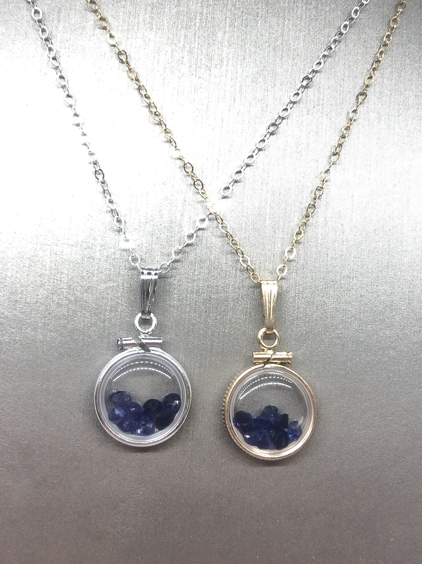 Diminutive 1.6 tcw sapphire shaker locket 14k gold filled  or sterling silver filled w/ beautiful september birthstone