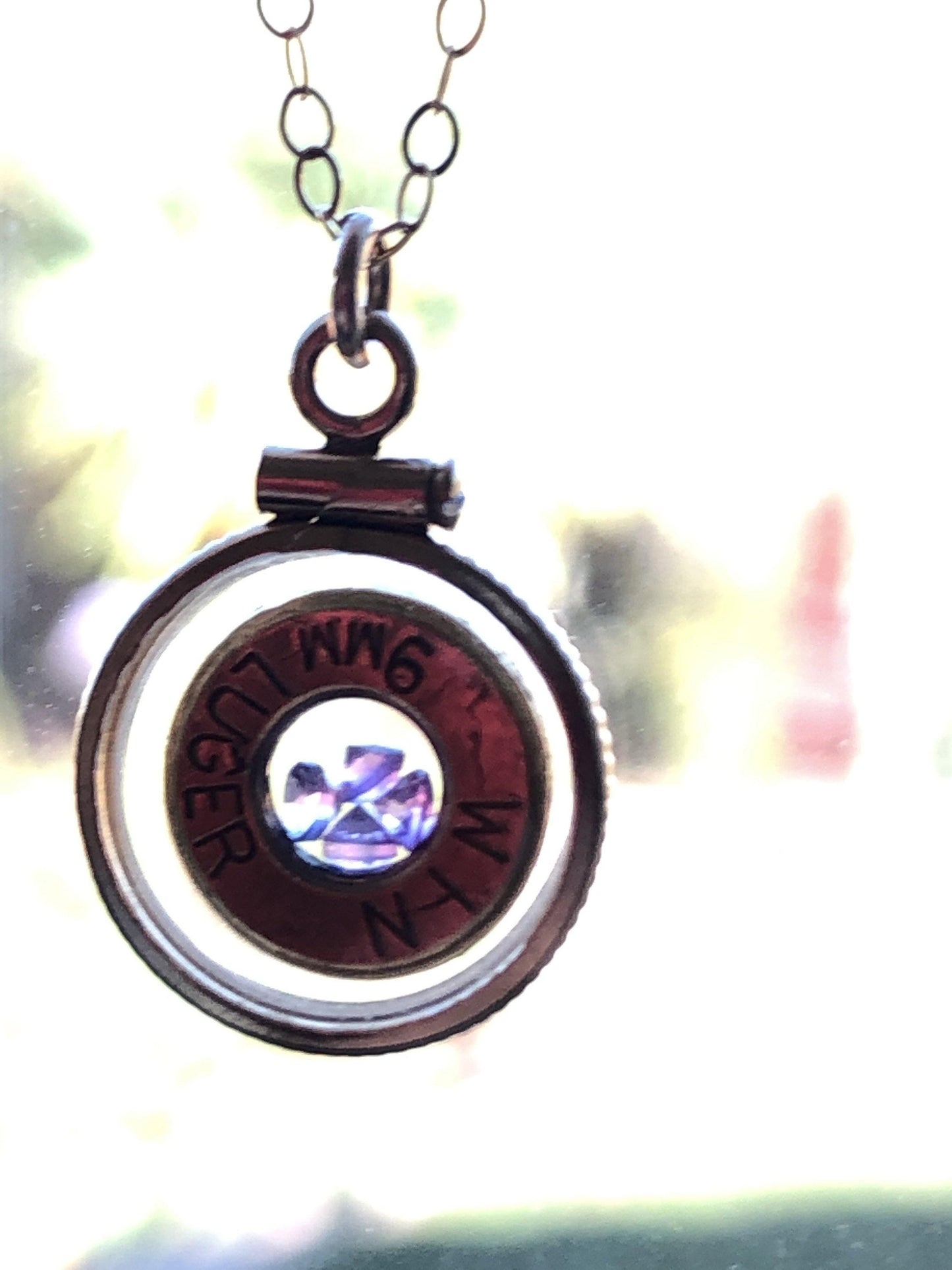 Handmade 14k gold filled 9mm bullet shaker locket, finished with 4 genuine amethyst cut gems, february birthstone