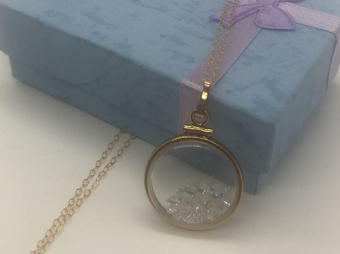 Vintage white topaz shaker locket 12k gold filled, 50 year old new stock,  20mm or 15 mm april birthstone, mother's day