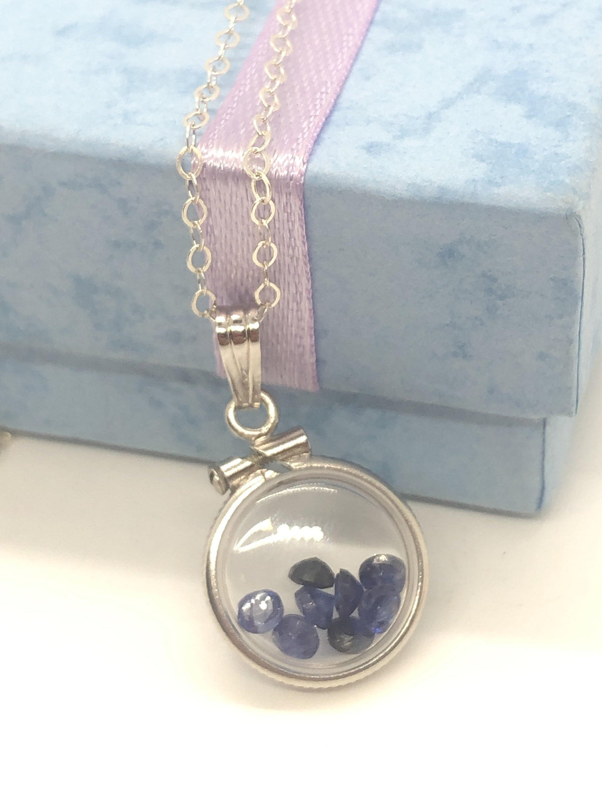 Diminutive 1.6 tcw sapphire shaker locket 14k gold filled  or sterling silver filled w/ beautiful september birthstone
