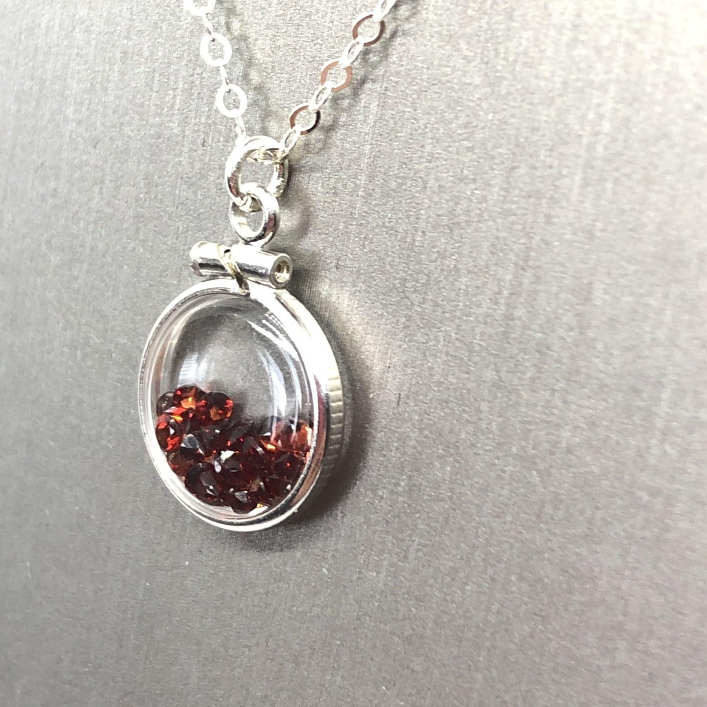 Handmade garnet/sterling silver shaker locket with 0.85 tcw of beautiful  genuine gems  january birthstone, dainty, make one for mom?ask me
