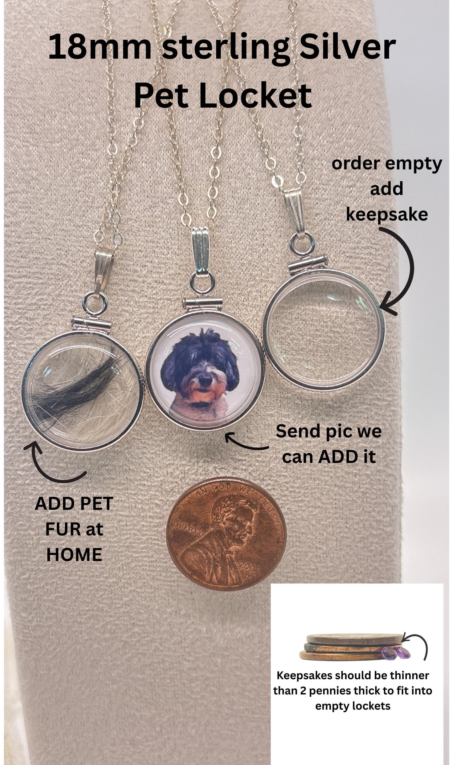 Sterling silver customizable pet, dog cat photo fur or keepsake locket add your pet's photo, fur, keepsake