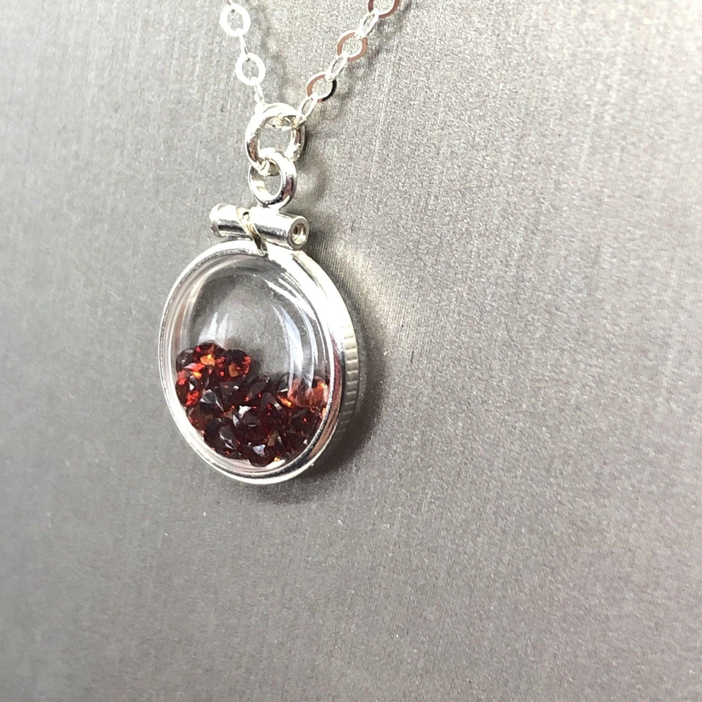 Handmade garnet/sterling silver shaker locket with 0.85 tcw of beautiful  genuine gems  january birthstone, dainty, make one for mom?ask me
