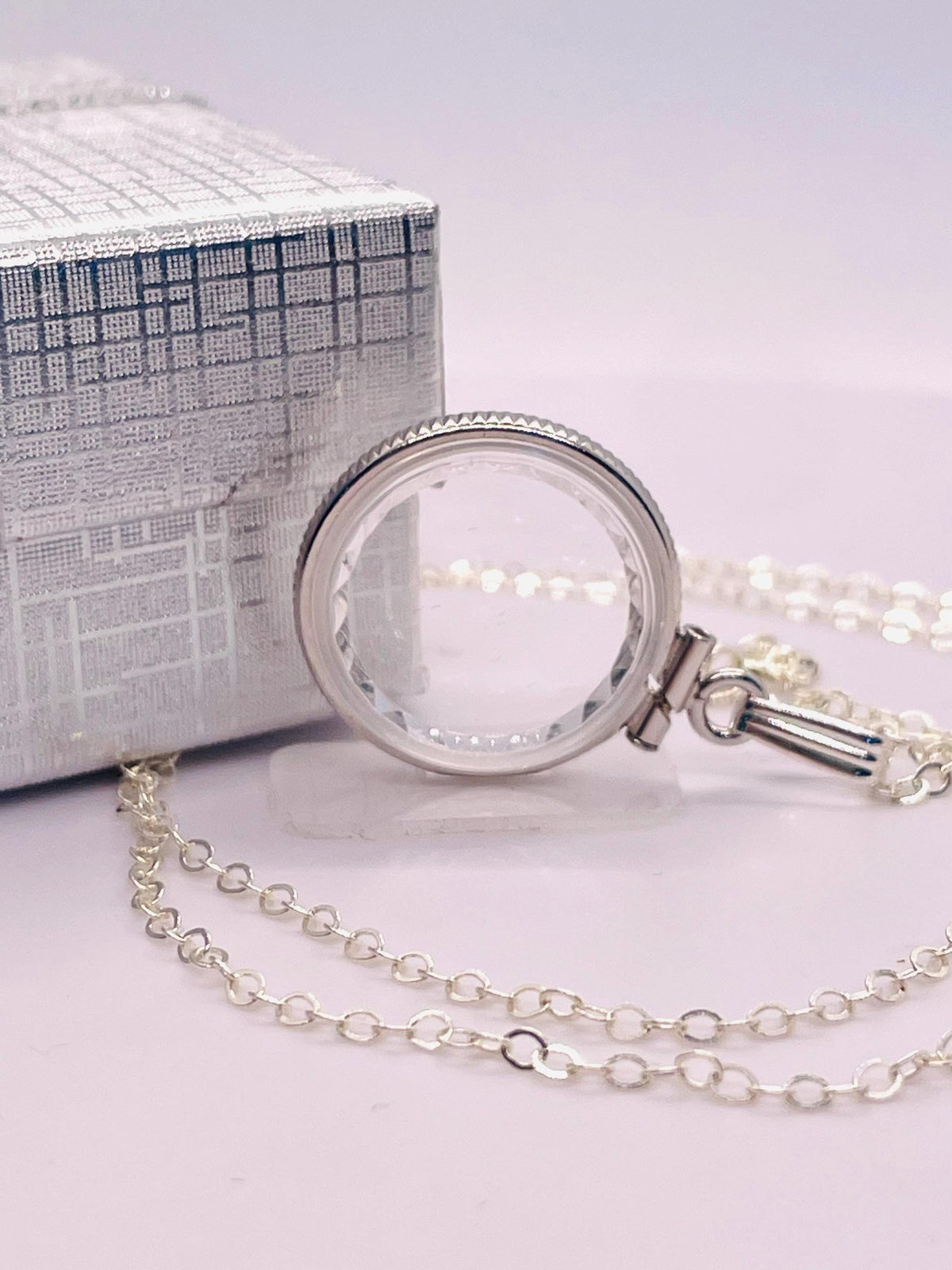 Empty customizable 18mm handmade sterling silver diamond edge shaker locket, dime sized necklace w/ free screwdriver