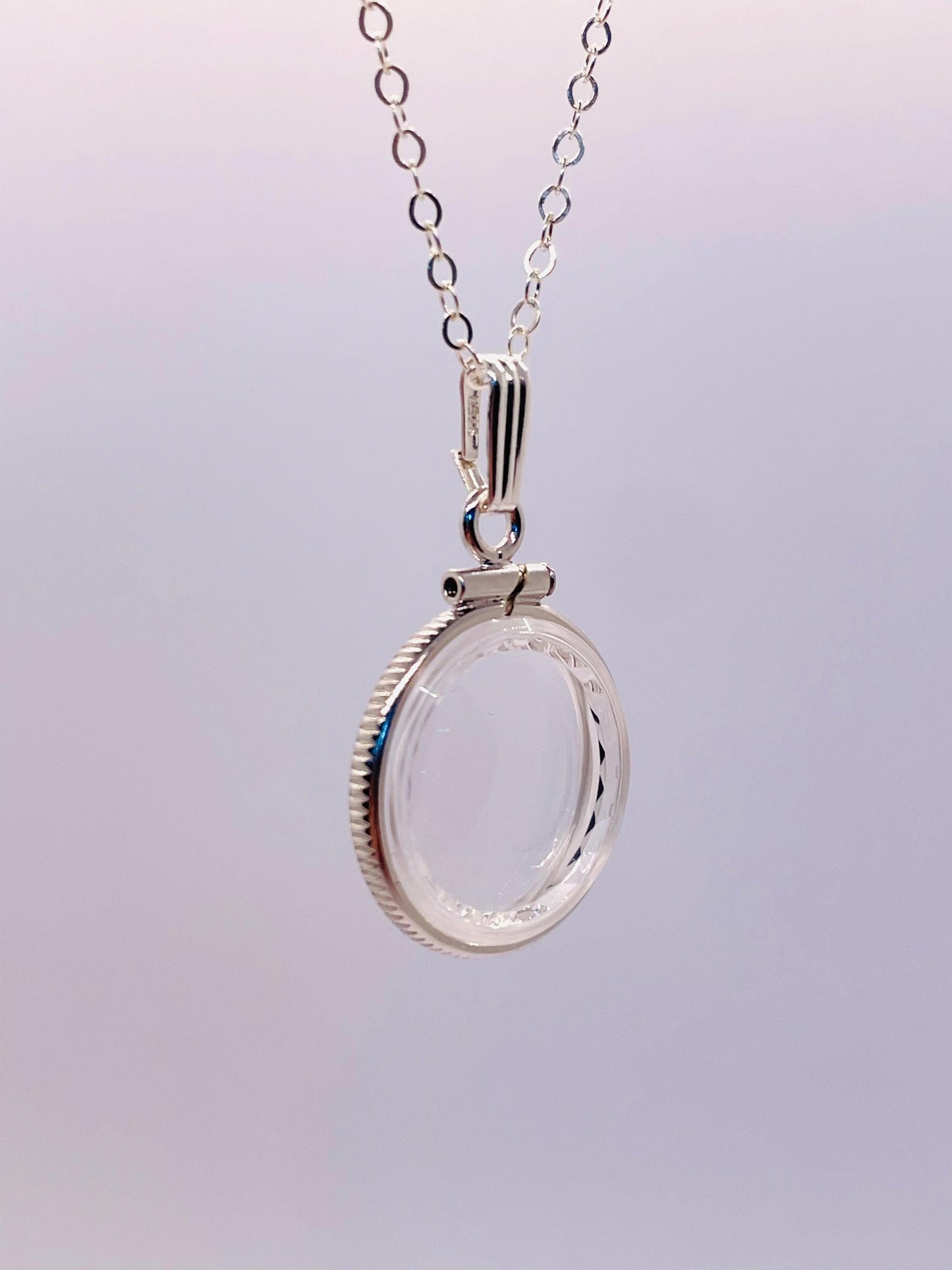 Empty customizable 18mm handmade sterling silver diamond edge shaker locket, dime sized necklace w/ free screwdriver
