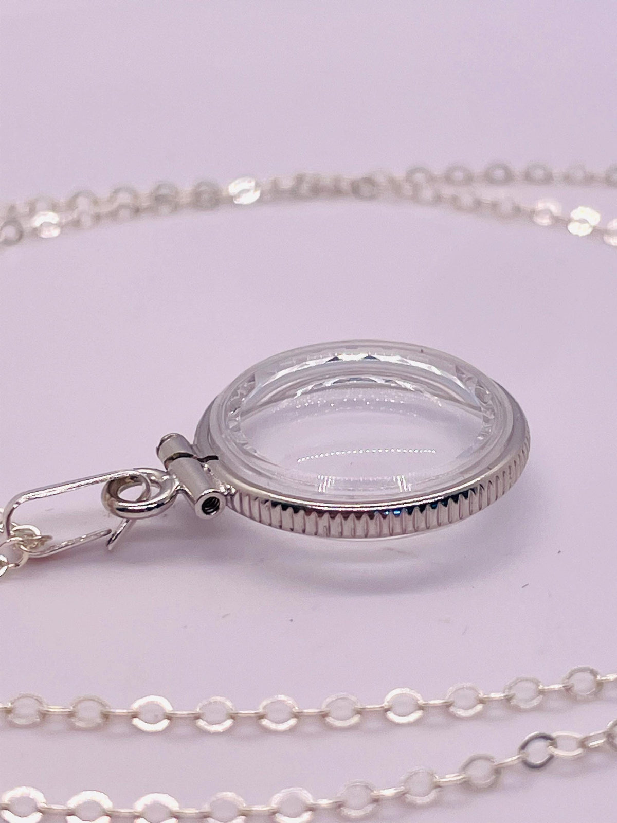Empty customizable 18mm handmade sterling silver diamond edge shaker locket, dime sized necklace w/ free screwdriver