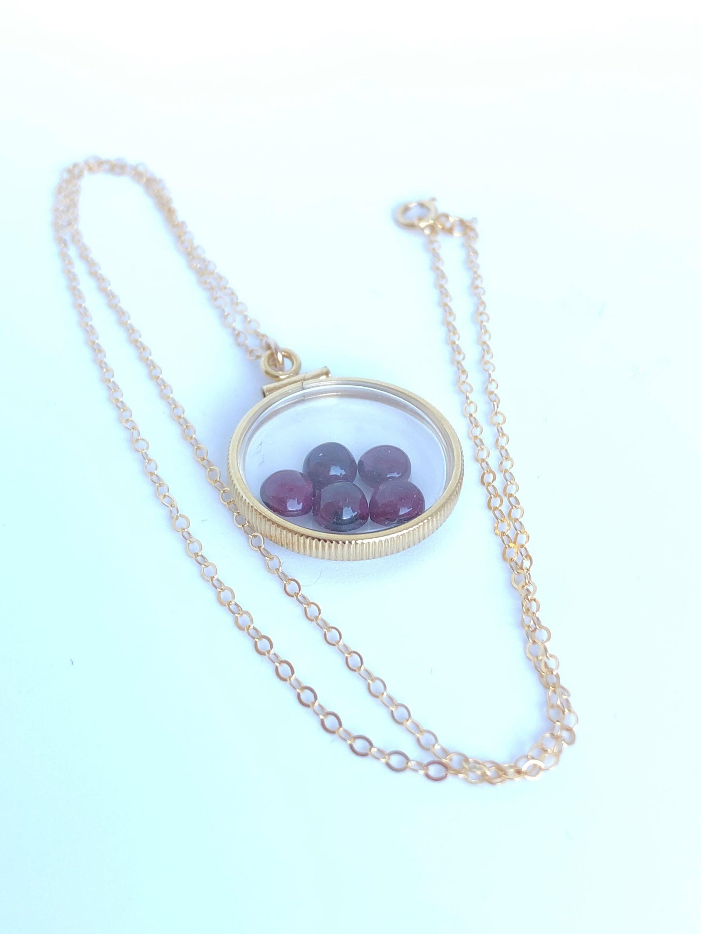 Handmade garnet shaker locket, 14k gold filled w/ 3.98 ctw of natural gems, january birthstone customize one for your mother's day, ask me!