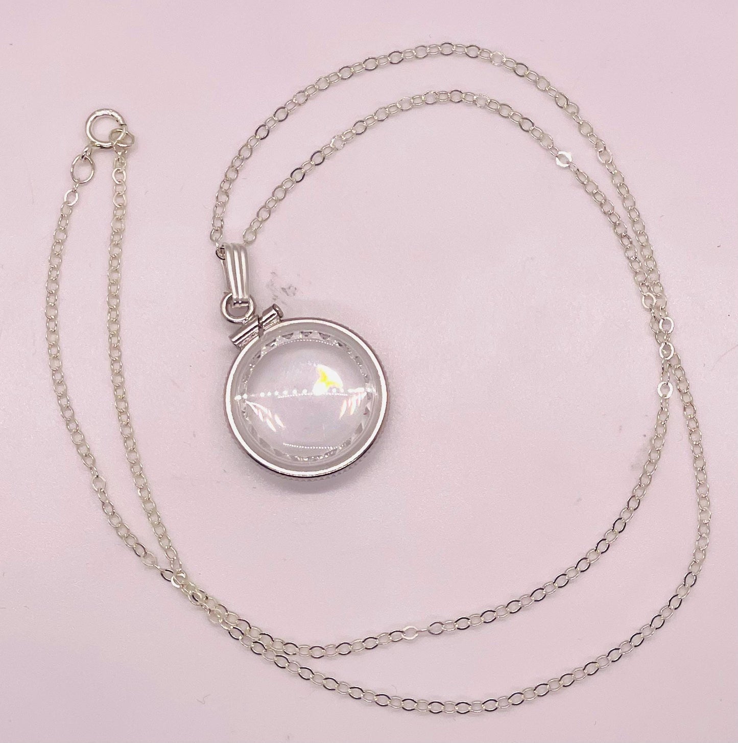 Empty customizable 18mm handmade sterling silver diamond edge shaker locket, dime sized necklace w/ free screwdriver