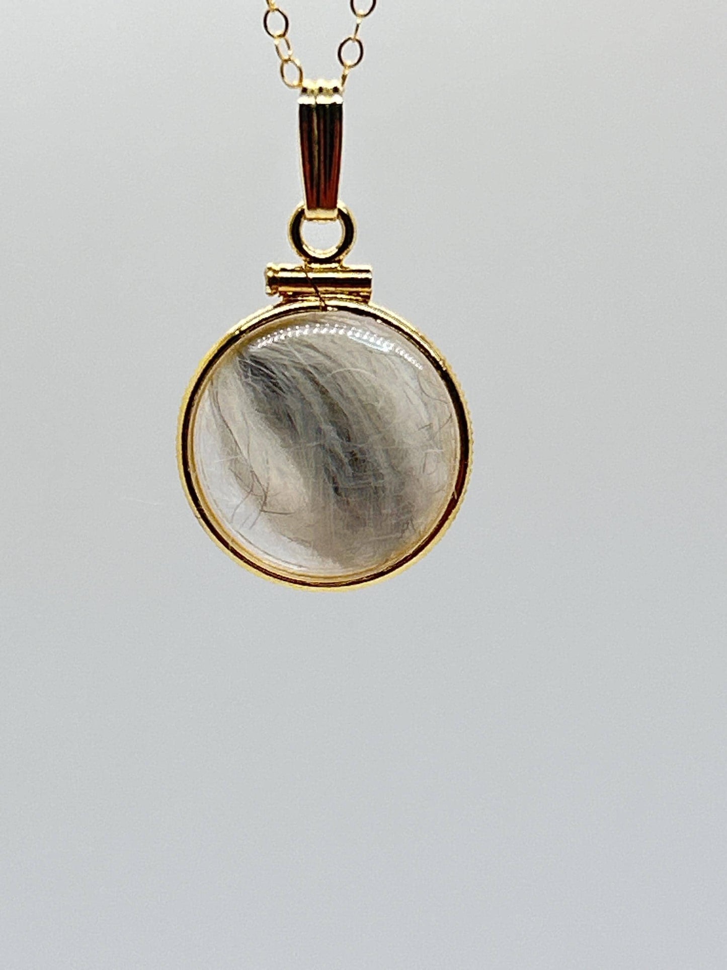 Solid 14k gold empty 16.5mm  handmade pet memorial fur or hair locket w/ free  small  screw driver dog or cat fur keepsake.