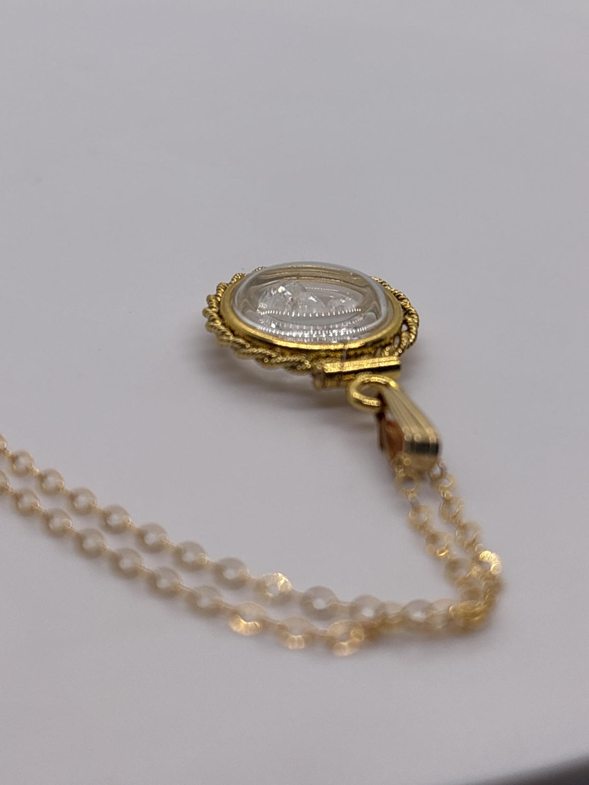 Handmade 12.5 mm 14k gold filled gemstone  shaker locket with twisted rope edge bezel, 0.75 cttw. white topaz, birthstone april