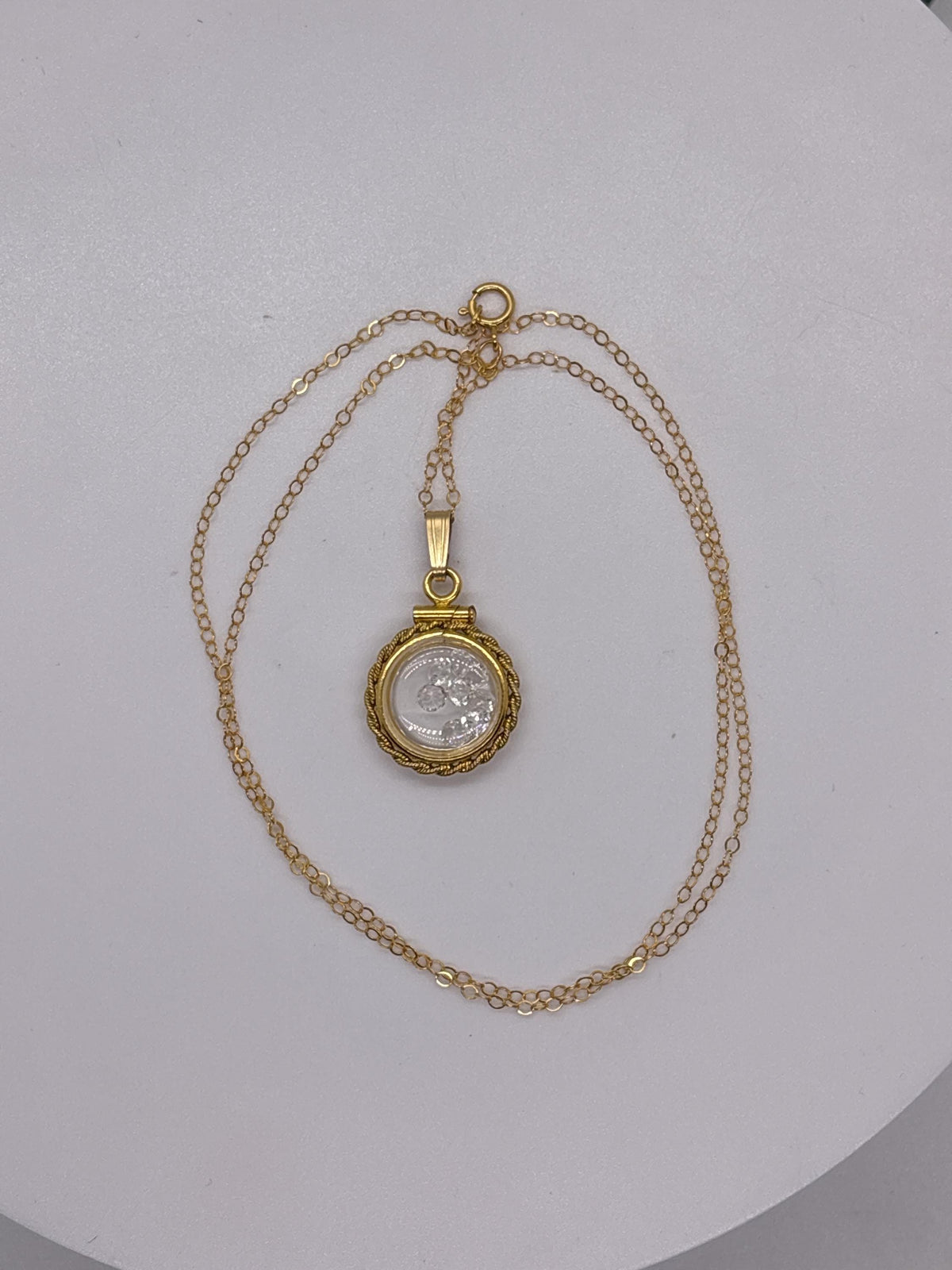 Handmade 12.5 mm 14k gold filled gemstone  shaker locket with twisted rope edge bezel, 0.75 cttw. white topaz, birthstone april