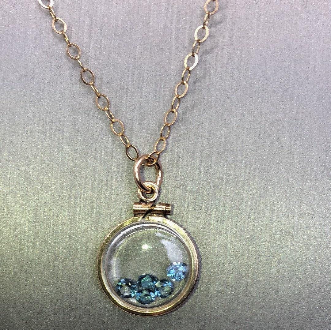 Vintage topaz shaker locket 12k gold filled with five beautiful faceted genuine round cut 3mm gemstones, november birthstone new old stock