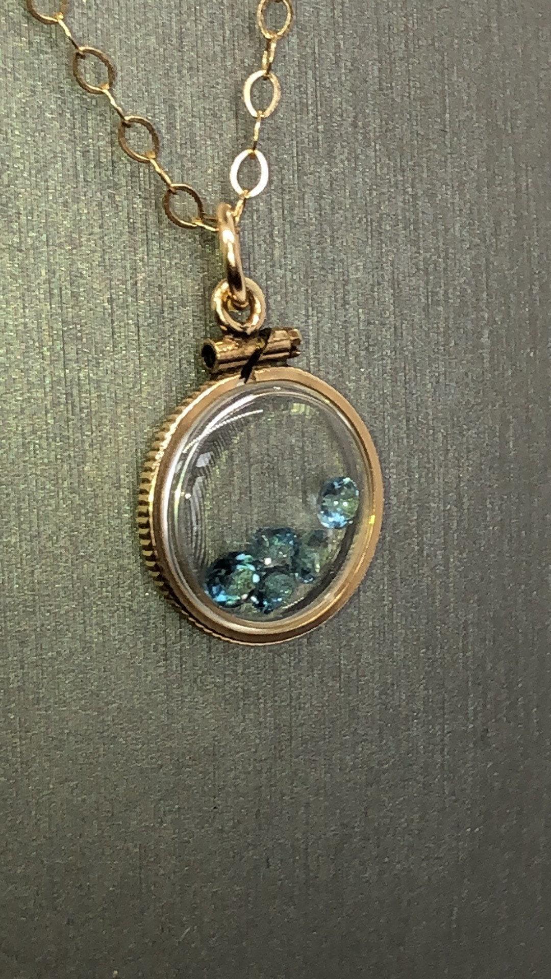Vintage topaz shaker locket 12k gold filled with five beautiful faceted genuine round cut 3mm gemstones, november birthstone new old stock