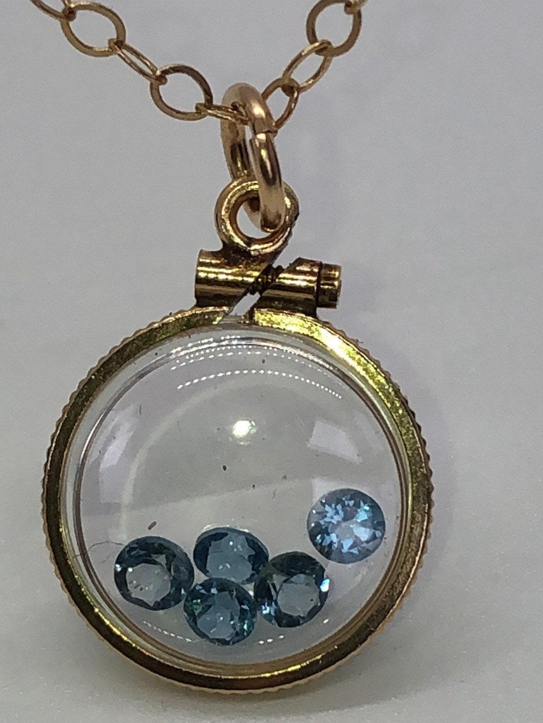 Vintage topaz shaker locket 12k gold filled with five beautiful faceted genuine round cut 3mm gemstones, november birthstone new old stock